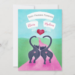 Cartes Pour Fêtes Annuelles Meilleurs amis Valentine Whimsical Chat Personnali