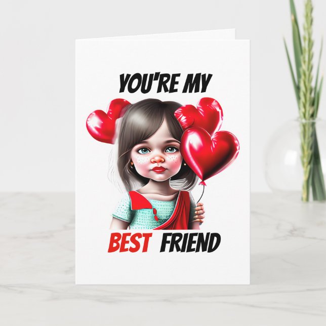 Cartes Pour Fêtes Annuelles Meilleurs amis Valentine's souhaits fille caucasie (Devant)
