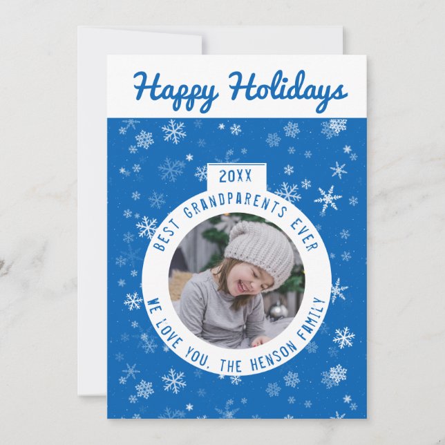 Cartes Pour Fêtes Annuelles Meilleurs grands-parents Blue Snowflake Ball Photo (Devant)