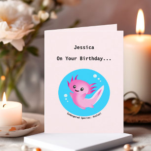 Cartes Pour Fêtes Annuelles Mélange bulle rose Axolotl avec nom