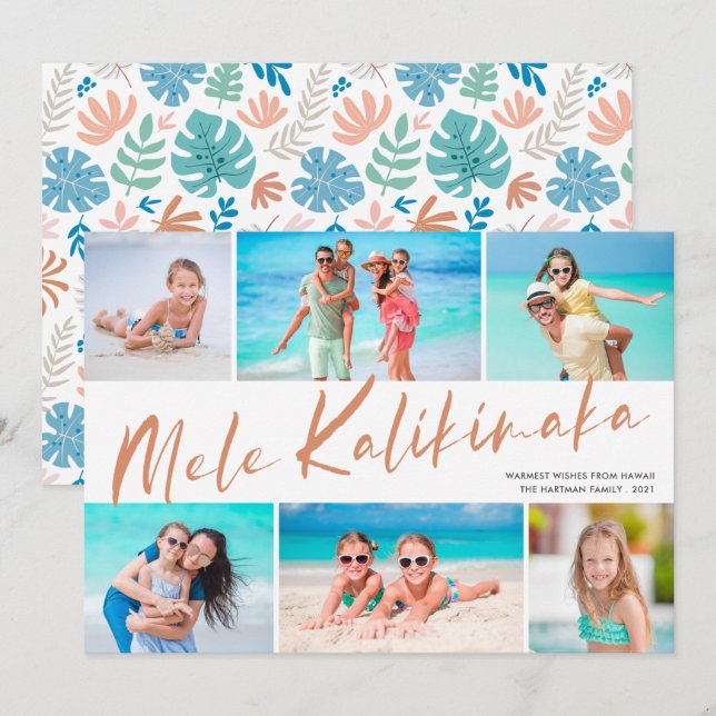 Cartes Pour Fêtes Annuelles Mele Kalikimaka 6 Collage de photos Noël Vacances (Devant / Derrière)