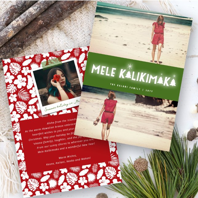 Cartes Pour Fêtes Annuelles Mele Kalikimaka Glow 2 Photo Collage Noël (Créateur téléchargé)