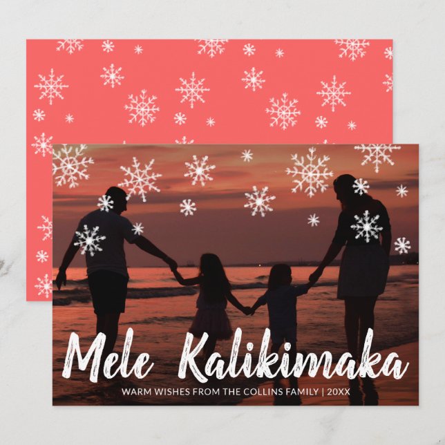 Cartes Pour Fêtes Annuelles Mele Kalikimaka Hawaiian Beach Photo Noël (Devant / Derrière)