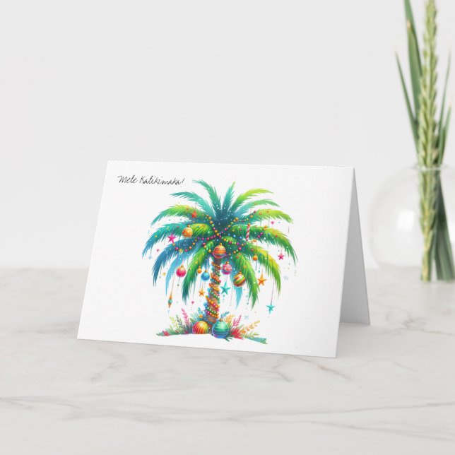 Cartes Pour Fêtes Annuelles Mele Kalikimaka Hawaiian Neon Palm Tree Noël (Devant)