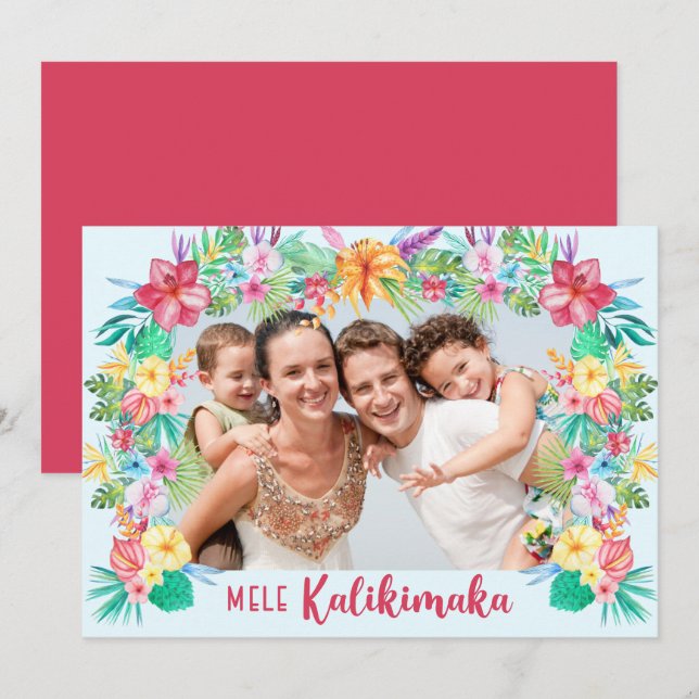 Cartes Pour Fêtes Annuelles Mele Kalikimaka Hawaiian Tropical Flowers Photo (Devant / Derrière)