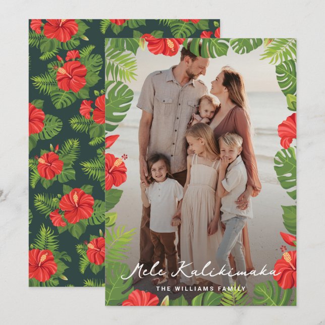 Cartes Pour Fêtes Annuelles Mele Kalikimaka Photo florale tropicale Noël (Devant / Derrière)