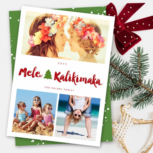 Cartes Pour Fêtes Annuelles Mele Kalikimaka Pinceau 3 Photo Collage Noël (Créateur téléchargé)