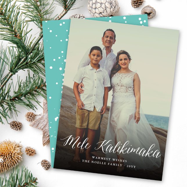 Cartes Pour Fêtes Annuelles Mele Kalikimaka Script Photo moderne de Noël (Créateur téléchargé)