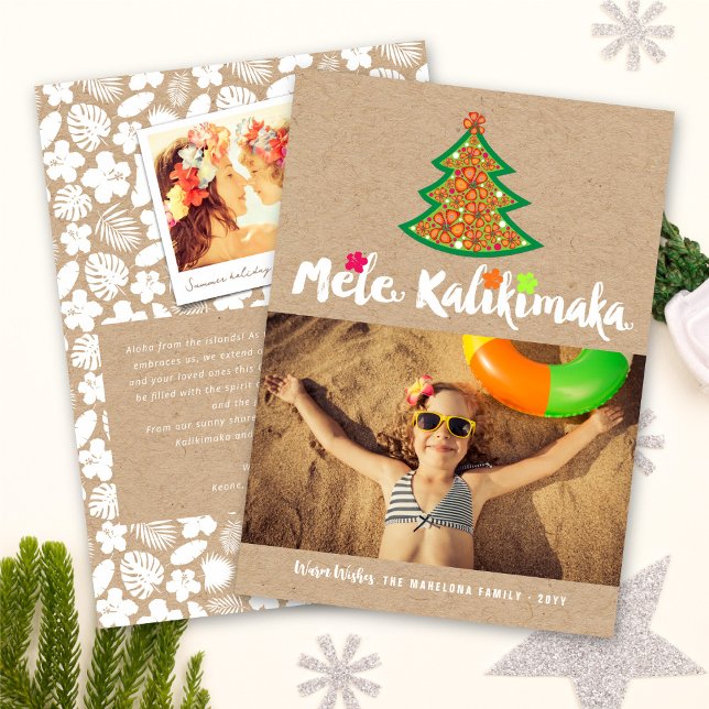 Cartes Pour Fêtes Annuelles Mele Kalimaka Hibiscus Arbre de Noël Kraft Photo (Créateur téléchargé)