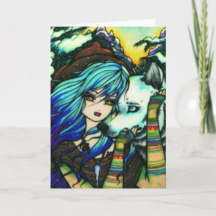 Cartes Pour Fêtes Annuelles Mélissa Fantaisie de loup vampire d'hiver Art