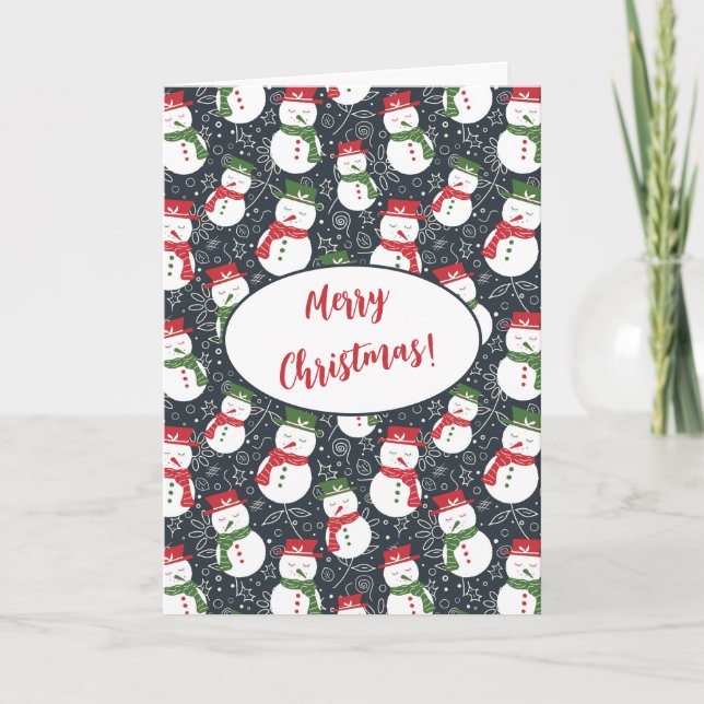 Cartes Pour Fêtes Annuelles Mellow Snowmen - cute red green Christmas snowman. (Devant)
