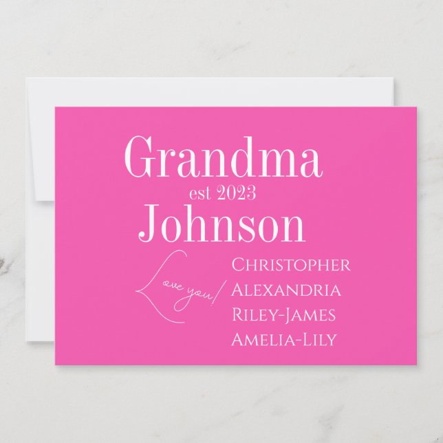 Cartes Pour Fêtes Annuelles Mémé Rose Personnalisée (Devant)