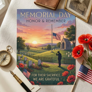 Cartes Pour Fêtes Annuelles Memorial Day Illustrated Soldier Saluting Poppies