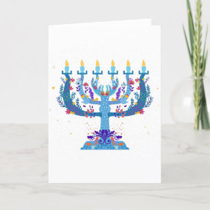 Cartes Pour Fêtes Annuelles menorah à fleurs hanoukka
