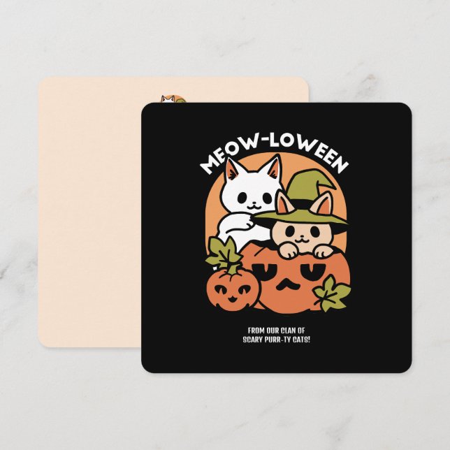 Cartes Pour Fêtes Annuelles Meow-Loween - Création festive de chat pour Hallow (Devant / Derrière)