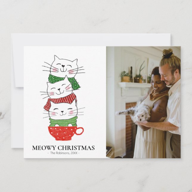 Cartes Pour Fêtes Annuelles MeowChristmas Trois Chats Coupe Écharpes Photo mig (Devant)