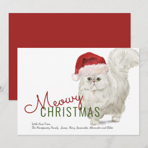 Cartes Pour Fêtes Annuelles Meowe Noël mignonne Chat Perse blanc Aquarelle