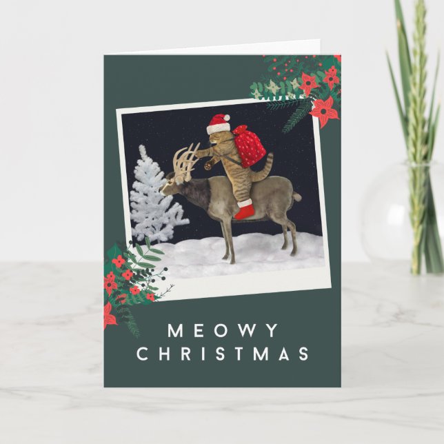 Cartes Pour Fêtes Annuelles Meowny Christmas - Cat Riding Reindeer (Devant)