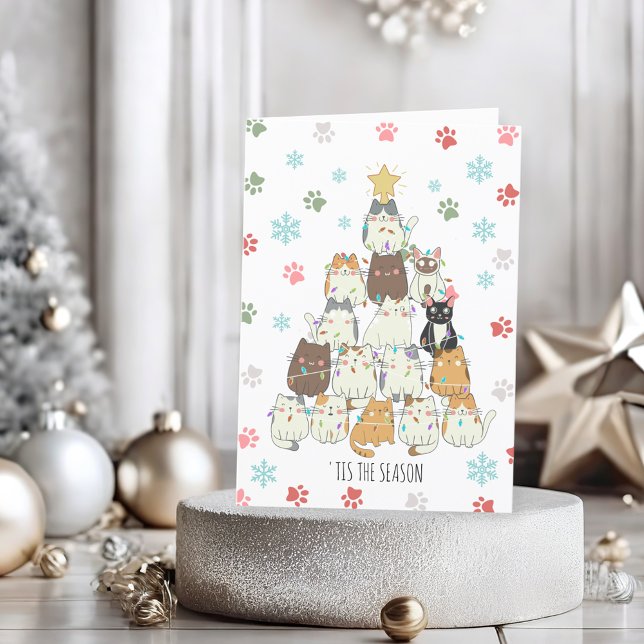 Cartes Pour Fêtes Annuelles Meowy Catmas (The purr-fect Christmas card for cat lovers!)