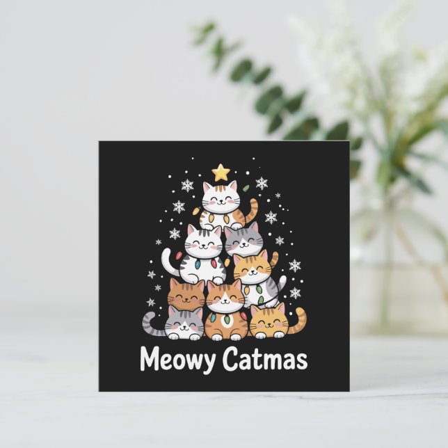 Cartes Pour Fêtes Annuelles Meowy Catmas Cat Arbre de Noël Xmas Santa  (Debout devant)