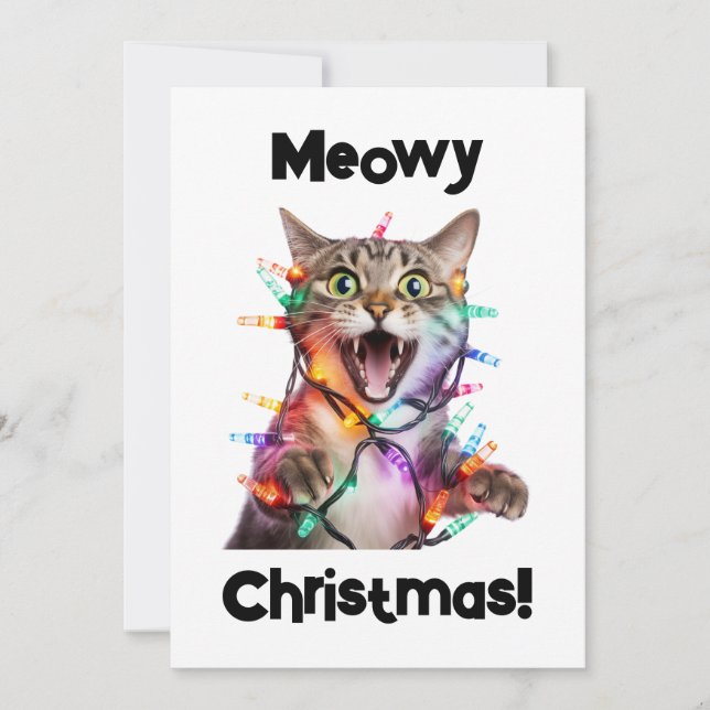 Cartes Pour Fêtes Annuelles Meowy Christmas Cat Holiday Card Amusants (Devant)