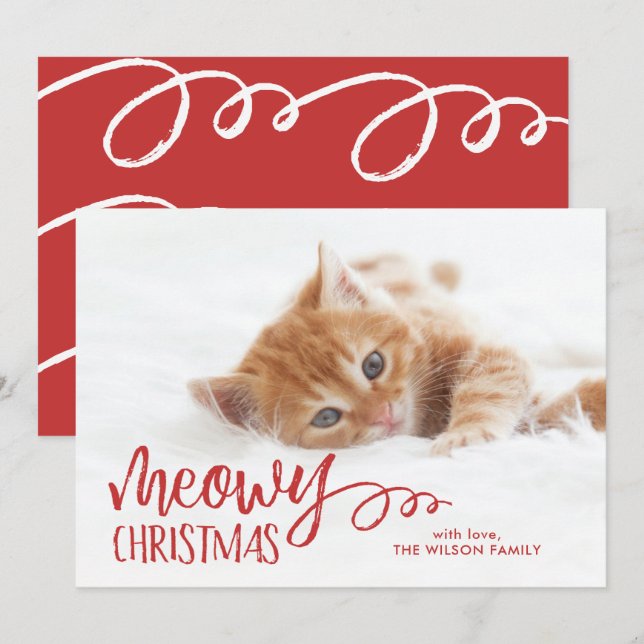 Cartes Pour Fêtes Annuelles Meowy Christmas Chat Pet Photo (Devant / Derrière)