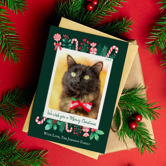 Cartes Pour Fêtes Annuelles Meowy Christmas Chat Photo Noël (Meowy Christmas Cat Photo Christmas Holiday Card)