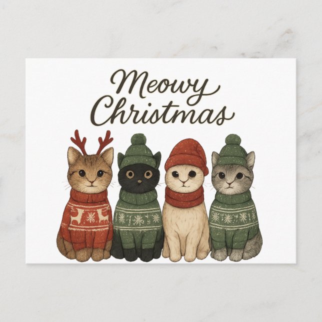 Cartes Pour Fêtes Annuelles Meowy Christmas Cute Cats Holiday Postcard | Cozy  (Devant)