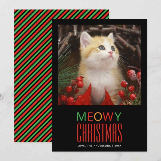 Cartes Pour Fêtes Annuelles Meowy Christmas Pet Cat Photo Amoureux des animaux (Devant / Derrière)