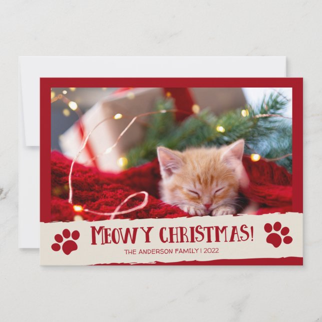 Cartes Pour Fêtes Annuelles Meowy Christmas Pet Cat Photo Christmas Card (Devant)