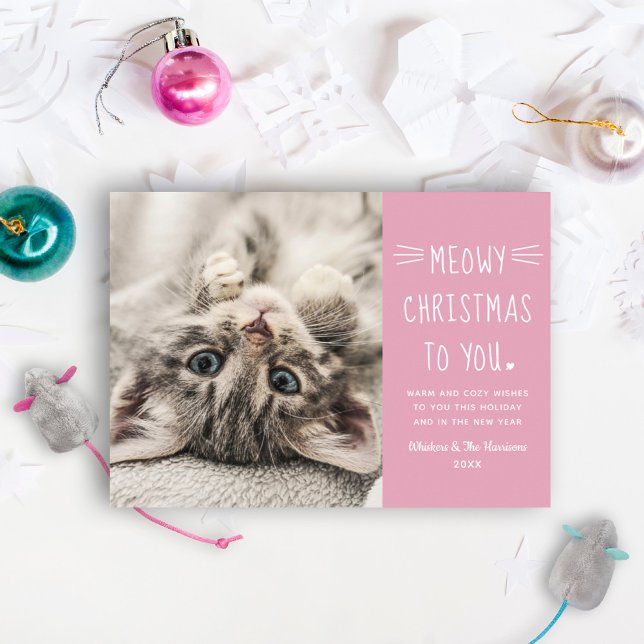 Cartes Pour Fêtes Annuelles Meowy Christmas Rose Funny Chat Photo (Créateur téléchargé)