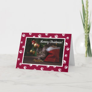 Cartes Pour Fêtes Annuelles Meowy Noël ! Fun White Empreintes de pattes photo 