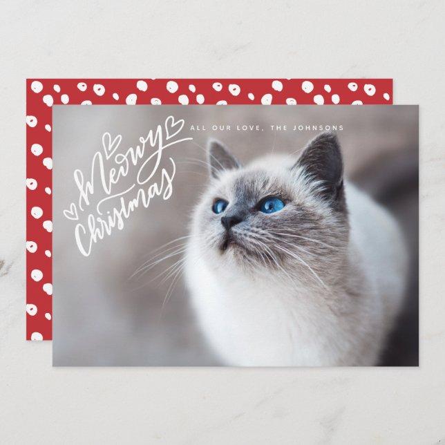Cartes Pour Fêtes Annuelles Meowy Noël Lettering Chat photo complète (Devant / Derrière)