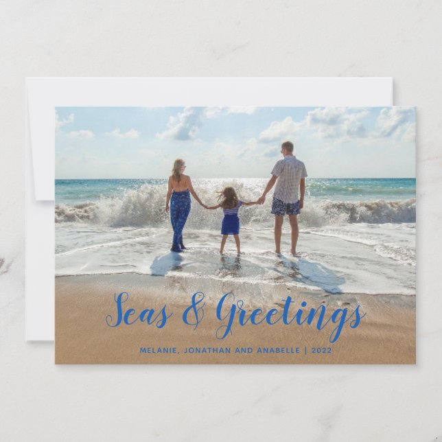 Cartes Pour Fêtes Annuelles Mer Bleue et Salutations Plage Noël (Devant)