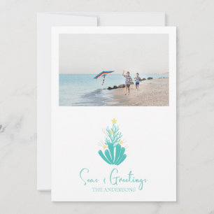 Cartes Pour Fêtes Annuelles Mer côtière et salutations Coral