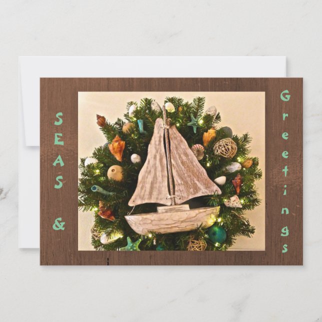 Cartes Pour Fêtes Annuelles Mer côtière tropicale et salutations Plage Noël (Devant)