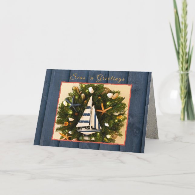 Cartes Pour Fêtes Annuelles Mer Côtière Tropicale 'n Salutations Noël (Devant)