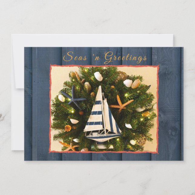 Cartes Pour Fêtes Annuelles Mer Côtière Tropicale 'n Salutations Noël (Devant)