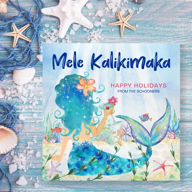 Cartes Pour Fêtes Annuelles Mer de Mermaid | Mele Kalikimaka Coral Reef (Créateur téléchargé)