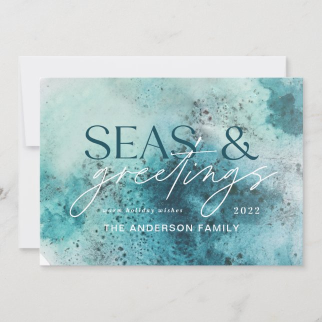 Cartes Pour Fêtes Annuelles Mer de Noël Turquoise & salutations chic moderne (Devant)