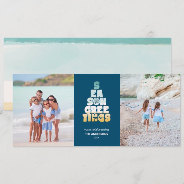 Cartes Pour Fêtes Annuelles Mer De Plage Et Salutations (Devant / Derrière)