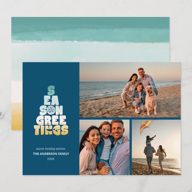 Cartes Pour Fêtes Annuelles Mer De Plage Et Salutations (Devant / Derrière)