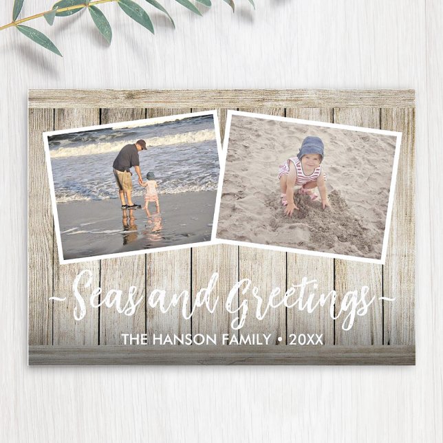 Cartes Pour Fêtes Annuelles Mer et salutations 5 Photo Plage Vacances Bois (Créateur téléchargé)