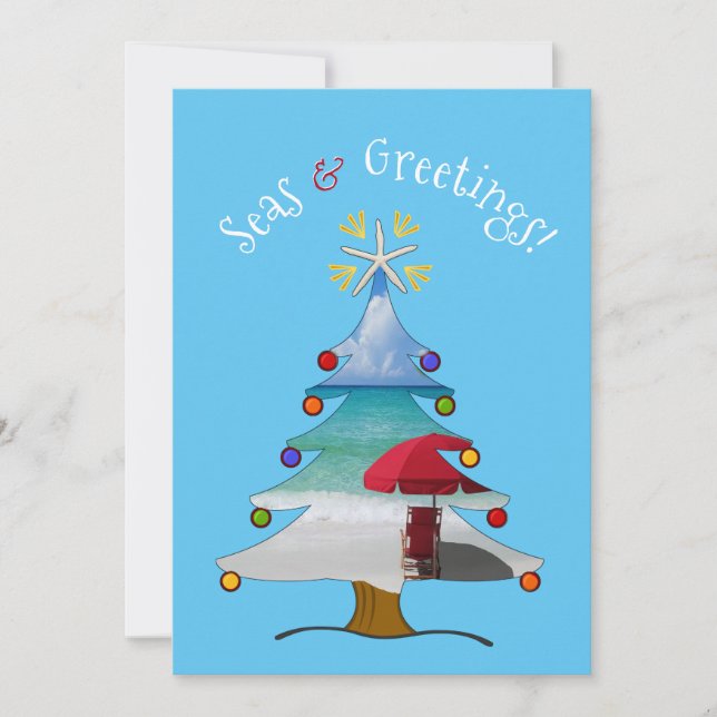 Cartes Pour Fêtes Annuelles Mer et salutations amusantes Plage de photos Noël (Devant)