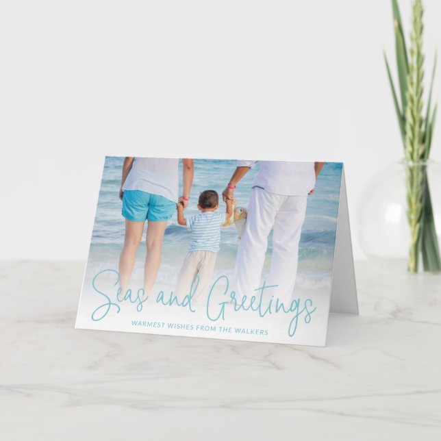 Cartes Pour Fêtes Annuelles Mer et salutations Aqua Vacances Photo Noël (Devant)