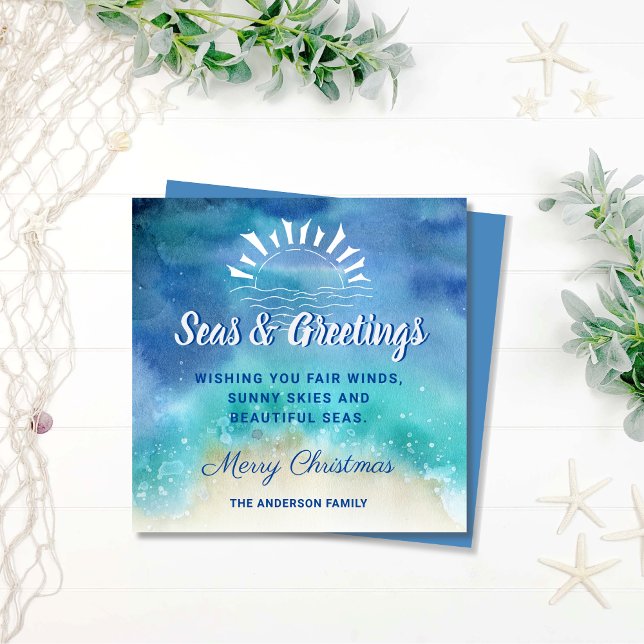 Cartes Pour Fêtes Annuelles Mer et salutations Nautique Ocean Beach Vacances (Créateur téléchargé)