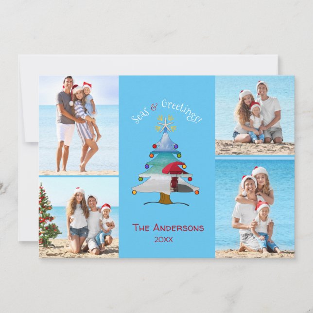 Cartes Pour Fêtes Annuelles Mer et salutations Photo Plage de Noël Hol (Devant)