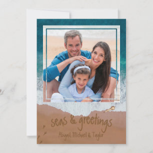 Cartes Pour Fêtes Annuelles Mer et salutations Plage Sable écriture côte