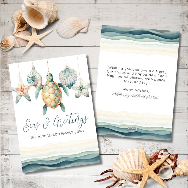 Cartes Pour Fêtes Annuelles Mer et voeux Aquarelle Ornement de Noël (Seas and Greetings Watercolor Christmas Ornament Holiday Card)