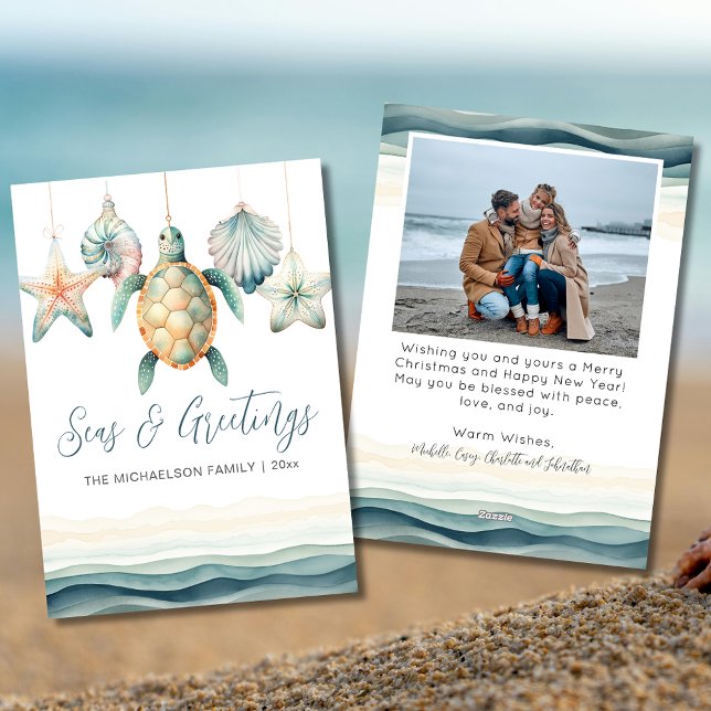 Cartes Pour Fêtes Annuelles Mer et voeux Photo Ornement de Noël (Seas and Greetings Photo Christmas Ornament Holiday Card)